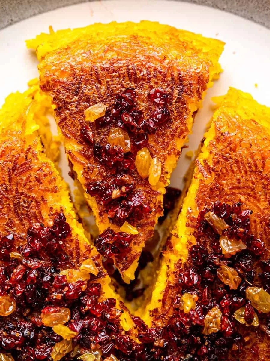 Baked Saffron Rice Cake (Tahchin)